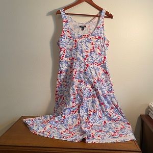 Chaps white, blue and red floral midi dress size L